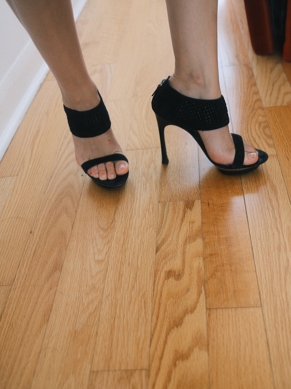 Women's Black Open-Toe Ankle Strap Stiletto Heels
